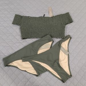 NWT JCrew Olive Green Bikini Set 3 Piece Medium Top Small Bottoms